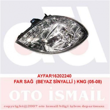 FAR SİNYAL SAĞ KNG 03/03-12/07 ELEKTRİKLİ H4 BEYAZ FAR AYAR KUMANDASIZ Marka : AYFAR