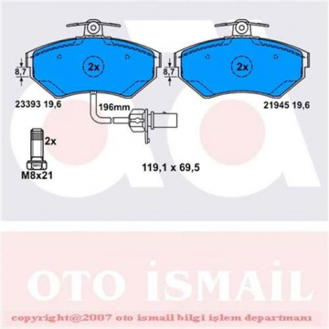 ÖN BALATA FİŞLİ KÜÇÜK TİP PASSAT-A4 97-04 GDB1366 0986TB2312 Marka : BOSCH
