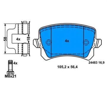 ARKA BALATA CADDY-TIGUAN-PASSAT-A6-Q3 11 GDB1763 WVA24483 105.5X56.4X17 MM 0986TB3125 Marka : BOSCH