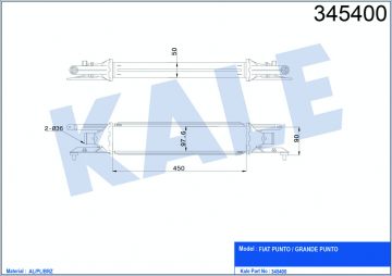 TURBO RADYATÖRÜ INTERCOOLER GRANDE PUNTO-MITO 1.3 AL-PL-BRZ 450x97x52 Marka : KALE