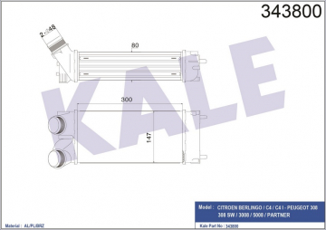 TURBO RADYATÖRÜ INTERCOOLER BERLINGO 04 C4 04 P308 07 PARTNER 04 1.6HDI AL/PL/BRZ 300x147x76 Marka : KALE