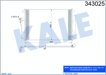 KLİMA KONDENSERİ VW CRAFTER-SPRİNTER 672X460X16 OTO.-MEK. Marka : KALE