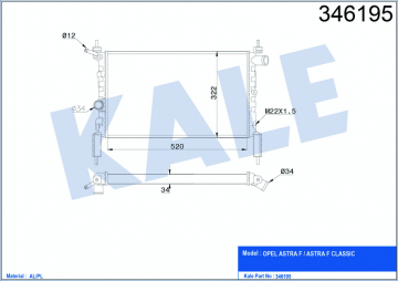 RADYATÖR BRAZİNG ASTRA F 1.4I-1.6I KLİMASIZ MEK 525x298x22 AL/PL/BRZ Marka : KALE