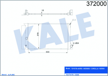 RADYATÖR AURIS-AVENSIS-COROLLA-VERSO MEKANİK AL/PL/BRZ 600x378x16 Marka : KALE