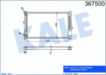RADYATÖR A4-A6 1.8-PASSAT 1.6 1.8 00-05 630X396X34 AL-PL Marka : KALE