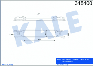 TURBO RADYATÖRÜ INTERCOOLER CORSA D AL/PL/BRZ 450x97x52 Marka : KALE