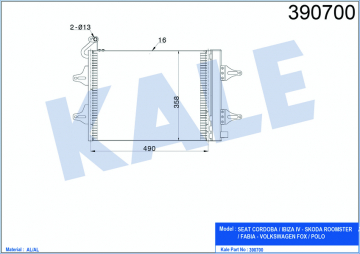 KLİMA KONDENSERİ POLO-FOX-CORDOBA-IBIZA-ROOMSTER-FABIA AL/AL 515x362x16 Marka : KALE