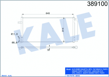 KLİMA KONDENSERİ GRANDE PUNTO-BRAVO II-CORSA D-LINEA 1.3MTJ-1.7CDTI AL/AL 645x298x16 Marka : KALE