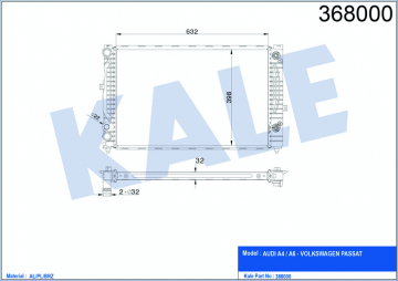 RADYATÖR A4-A6-SUPERB-PASSAT 1.6-1.8-1.9TDI 95-00 632X398X32 AL-PL-BRZ Marka : KALE