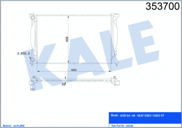 RADYATÖR AUDI A4 00-04 08 A6 01-05 EXEO 08 AL/PL/BRZ 632x408x26 Marka : KALE