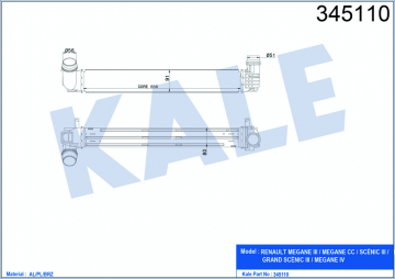 TURBO RADYATÖRÜ INTERCOOLER FLUENCE MGN III-SCENIC III 1.5DCI 09 657x91x80 110LUK AL/PL/BRZ Marka : KALE