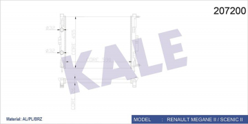 RADYATÖR MGN II 02 SCENIC 03 1.5-1.9DCİ/1.4-1.6-2.0 16V AC KLİMASIZ MEK 590x455x32 1 SIRA ALB Marka : KALE