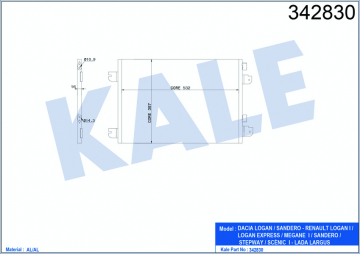KLİMA KONDENSERİ MGN 99 SCENIC 01-03 LOGAN 07 1.5DCI-1.4 16V-1.6 16V-1.9DCI-2.0 16V AL-AL Marka : KALE