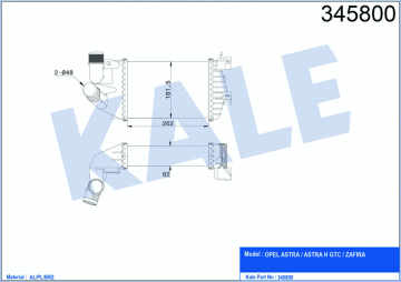 TURBO RADYATÖRÜ INTERCOOLER ASTRA H-ZAFIRA AL/PL/BRZ 262x181.5x62 Marka : KALE