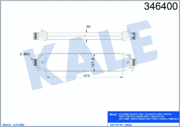 TURBO RADYATÖRÜ INTERCOOLER BRAVO 07 PUNTO 1.4TJET-1.6DMTJ-1.9 DMTJ 05 199A8.000 572x127x50 Marka : KALE