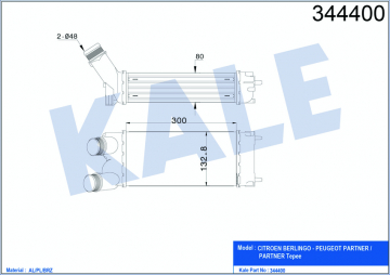 TURBO RADYATÖRÜ INTERCOOLER PARTNER 08 BERLINGO 08 1.6 HDI AL/PL/BRZ 300x147x76 Marka : KALE