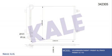 KLİMA KONDENSERİ PASSAT 05 577x439x16 AL/BRZ Marka : KALE