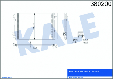 KLİMA KONDENSERİ ACCENT BLUE 1.4İ / KIA RIO III AL/AL 530x371x16 Marka : KALE