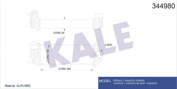 TURBO RADYATÖRÜ INTERCOOLER KNG 1.5 DCİ 08 385x143x64 AL/PL/BRZ Marka : KALE