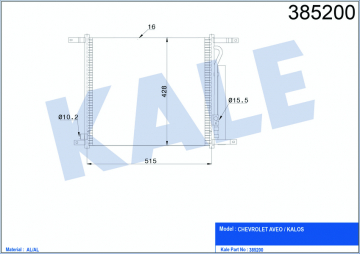 x KLİMA KONDENSERİ CHEVROLET AVEO AL/AL 515x428x16 Marka : KALE