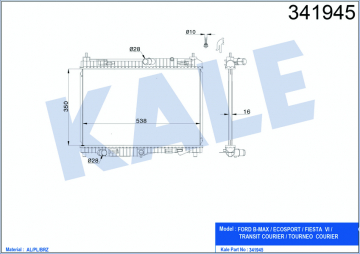 RADYATÖR FORD BMAX-ECOSPORT-FIESTA VI -FIESTA VI VAN-TOURNEO COURİER-TRANSİT COURİER AL-PL-BRZ Marka : KALE