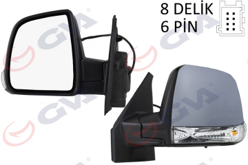 DIŞ DİKİZ AYNASI SOL DOBLO 11 ELEKTRİKLİ SİNYALLİ ASTARLI TEK CAMLI KONVEKS 6 FİŞ VM-668EHPL Marka : GVA