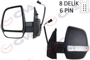 DIŞ DİKİZ AYNASI SOL DOBLO 11 ELEKTRİKLİ ORTADAN SİNYALLİ SİYAH KAPAKLI ÇİFT CAM KONVEKS 6 FİŞ VM-669EHL Marka : GVA