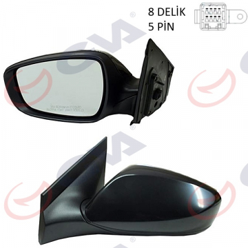 DIŞ DİKİZ AYNASI SOL BLUE 12 ELEKTRİKLİ ISITMALI SİYAH KAPAK DÜZ CAM 5 FİŞ VM-6451EL Marka : GVA