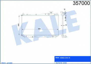 RADYATÖR CIVIC VII MEKANİK AL/PL/BRZ 350x658x16 Marka : KALE