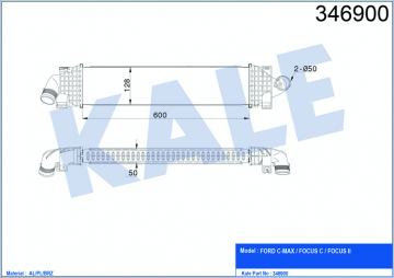 TURBO RADYATÖRÜ INTERCOOLER FOCUS-CMAX 1.6TDCI 03 600x128x50 AL-PL-BRZ Marka : KALE