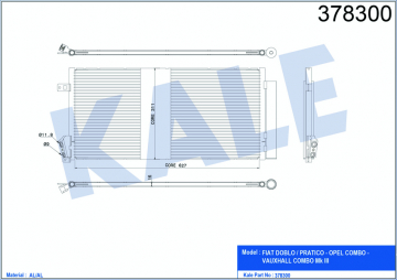 KLİMA KONDENSERİ DOBLO 10 COMBO 12 1.3 DMTJ-1.6 DMTJ-2.0 DMTJ 669x293x16 Marka : KALE