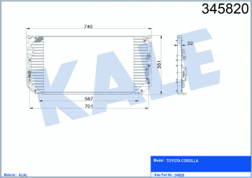 KLİMA KONDENSERİ COROLLA 1.6 Sİ-1.8 GT AE 101 92-97 692x342x20 AL/AL Marka : KALE
