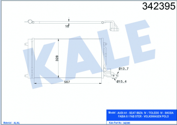 KLİMA KONDENSERİ VW POLO-AUDI A1-A1 SPORTBACK-SEAT IBIZA V-TOLEDO IV AL-AL Marka : KALE