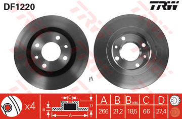 ÖN FREN AYNASI PARTNER-BERLINGO 96 P206 99 P306 94 XSARA 99 XANTIA 93/03 266x20.5x4DLxHAVALI Marka : TRW