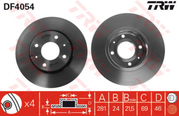 ÖN FREN AYNASI CARISMA 95/6.06 VOLVO S40 1.6 1.8 1.9 2.0 T 95/04 V40 95-04 281x24x4DLxHAVALI Marka : TRW