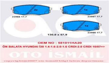 ÖN BALATA HYUNDAI İ30 1.4-1.6-2.0-1.6 CRDI-2.0 CRDI 10/07 KIA CEED 06 Marka : TRW