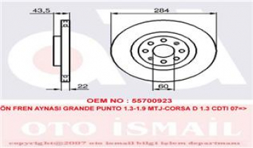 ÖN FREN AYNASI GARANTE PUNTO 1.4 TJET 1.3-1.9 MTJ 10.05 CORSA 1.3 CDTI 7.06 284x22x6DLxHAVALI Marka : TRW