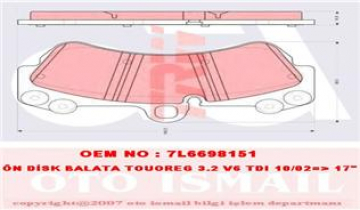DİSK FREN BALATASI ÖN TOUAREG 2002-2010-CAYENNE 2002-2010 Marka : TRW