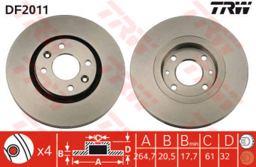 ÖN FREN AYNASI R21 2.0-2.0 ie-2.2 ie 86-94 -CNCRD 2.0ie 2.1 D TURBO 90 264.7x20.5x4DLxHAVALI Marka : TRW