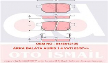 ARKA BALATA AURIS-COROLLA 1.4-1.6 VVTI 07-10 1.4D-4D-1.6 13 YARIS 1.0 VVTİ 06 1.8 VVTİ 07 Marka : TRW