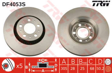 ÖN FREN AYNASI VOLVO S60 00-10 S80 98-06 V70 97-07 XC70 00-07 305x25x5DLx BÜYÜK TİP Marka : TRW