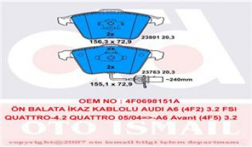 ÖN BALATA AUDI A6-A8 2.0 3.0 TDI 3.2 FSI 06 GDB1659-GDB1554 Marka : TRW