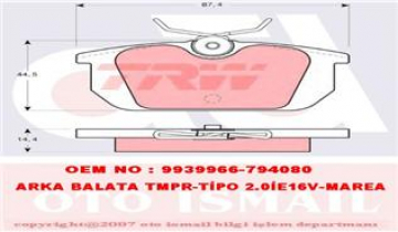 ARKA BALATA TMPR-TİPO 2000ie PUNTO ALFA 33-145-146-155 Marka : TRW