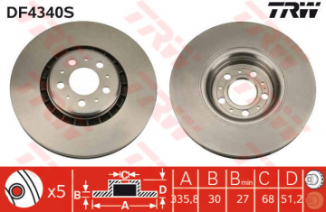ÖN FREN AYNASI HAVALI VOLVO XC90 2.5T-D5-T6 2002-2010 17 JANT 335.8x30x5DLxHAVALI Marka : TRW