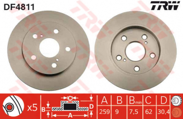 ARKA FREN AYNASI AURIS-COROLLA 1.33-1.4-1.6-1.8 259x9x5DLxHAVALI Marka : TRW