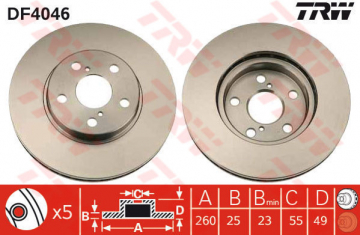 ÖN FREN AYNASI AVENSIS 1.6 VVTİ-1.8 VVTİ İE-2.0D-2.0TD 97-2.03 260x25x5DLxHAVALI Marka : TRW