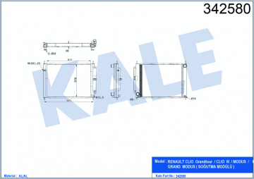 RADYATÖR KONDENSER TÜPLÜ CLIO III-MODUS 1.5 DCI MEK AC 510x382x18 16 Marka : KALE