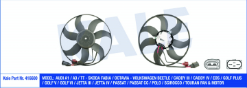 FAN MOTORU DAVLUMBAZLI SOL CADDYIII 1.4-1.4 16V-1.6 04 GOLF V 1.4 TSI-1.6 FSI 03-08 220W-363mm Marka : KALE
