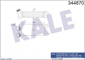 TURBO RADYATÖRÜ INTERCOOLER P308-P3008-P5008-PARTNER TEPEE-C4-DS4-BERLINGO III 300X150 AL/PL/BRZ Marka : KALE