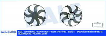 FAN MOTORU PERVANELİ POLO-CORDOBA 02-09 IBIZA IV-V-FABIA 99-08 1.2-1.4 16V-1.6 16V 250-80W 394mm Marka : KALE
